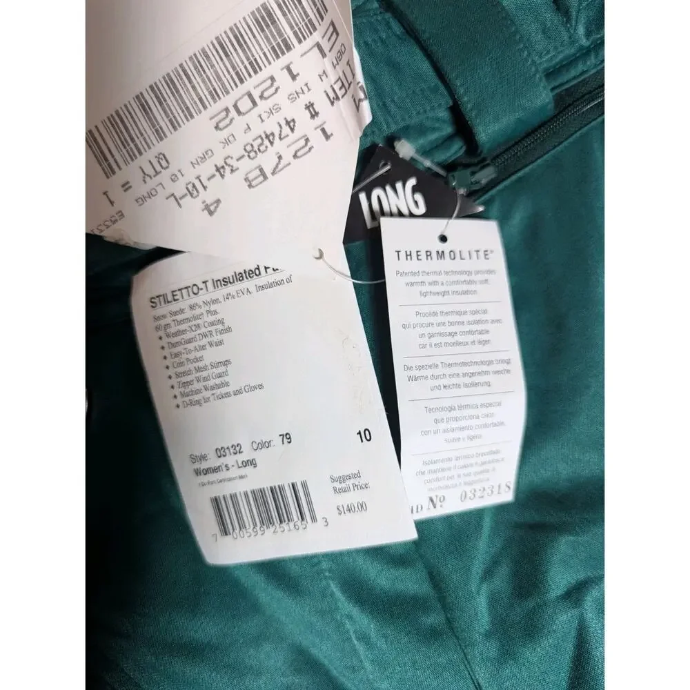 Obermeyer Stiletto T Thermolite Insulated Ski Pants Retro Green Size 10 Tall - Picture 7 of 14